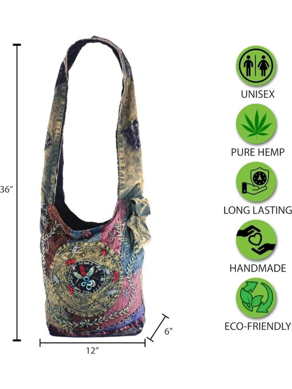 Large Handmade Cotton Jacquard Crossbody Bag - Embroidered Hobo Purse, Top Zip